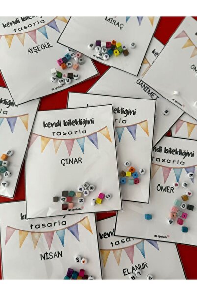 Mapel 15 Adet İsimli Kendin tasarla bileklik seti, doğum günü, karne, okul he...