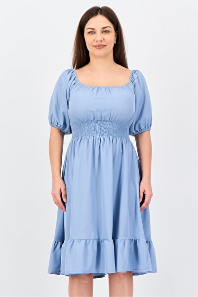 freesoul Women Ruched Midi Casual Dress, Light Blue