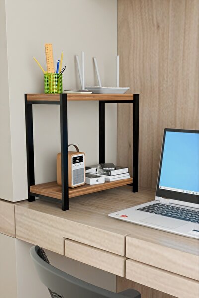 steel desing 2 Katlı Metal Masaüstü Organizer Raf | Ofis & Çalışma Masası Düz...