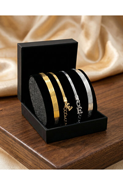 Gleemy accesories AYETEL KÜRSİLİ HARF BİLEKLİK 2'Lİ ÇİFT SEVGİLİ ÇELİK SETİ G...