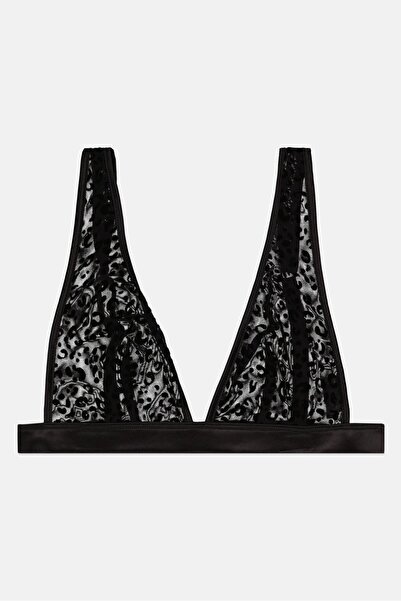 Loungeable Women Leopard Print Non Padded Lace Bra, Black