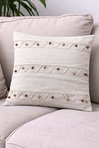 FIRAT RİZE BEZLERİ Bead Detailed Woven Throw Pillow Cover (40X40) 1 Piece