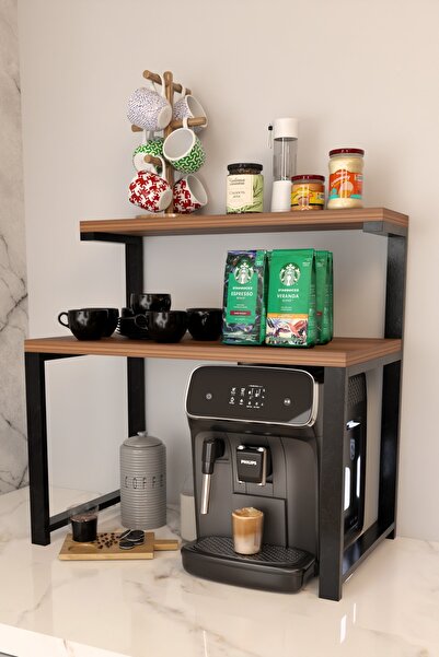 steel desing 2 Katlı Kahve Köşesi Rafı ,Metal Ayaklı Tezgah Üstü Mutfak Organ...