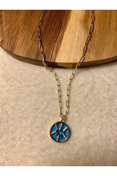 ciel selection Paslanmaz Çelik, Gold Ataç Zincirli Mavi Taşlı Kolye