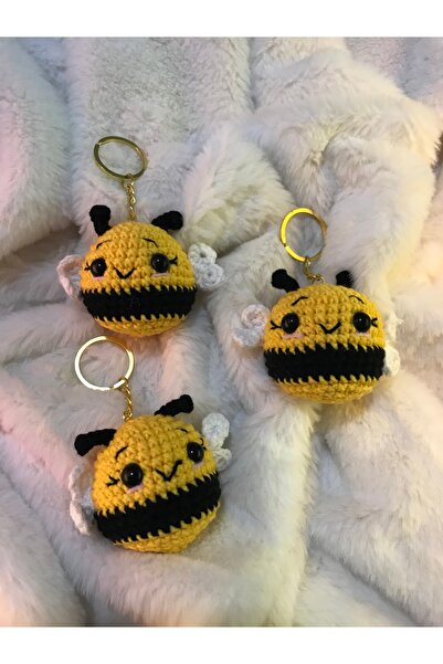 ELARAKNİTS HANDMADE Handmade Amugurumi Bee Keychain Set of 3
