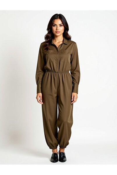 Influence Germany Stylish olive‑green jumpsuit with a classic collar and long...