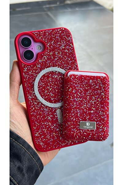 EDELFU Premium iPhone 16 PLUS - Taşlı Gösterişli Cüzdanlı MagSafe Mıknatıslı ...