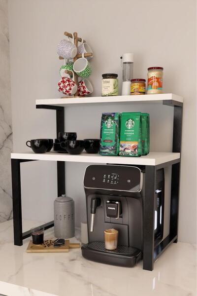 steel desing 2 Katlı Kahve Köşesi Rafı ,Metal Ayaklı Tezgah Üstü Mutfak Organ...