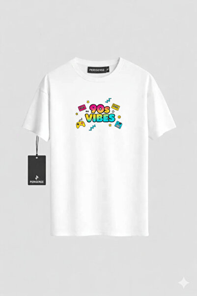 PERISENSE Unisex 90S Vibes Printed Premium Combed Cotton Oversized T-Shirt