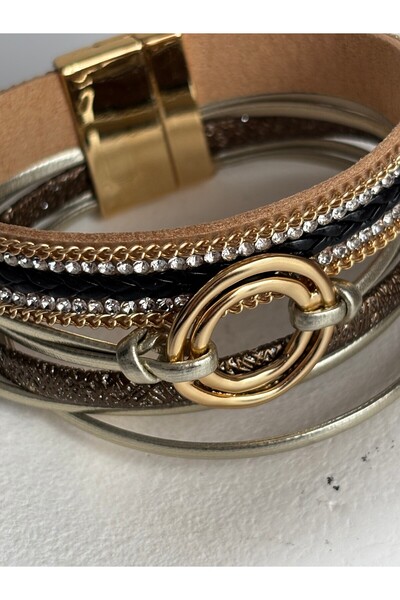 BHR AKSESUAR Faux Leather Zircon Stone Bracelet