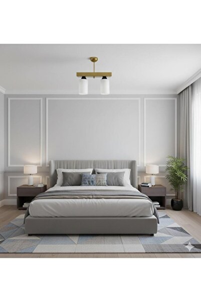 BİAVİZE 2'Lİ BEYAZ DİKEY CAMLI GOLD KROMLU MODERN AVİZE