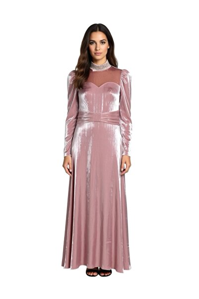 Influence Germany Elegant floor‑length evening gown in dusty pink velvet with...