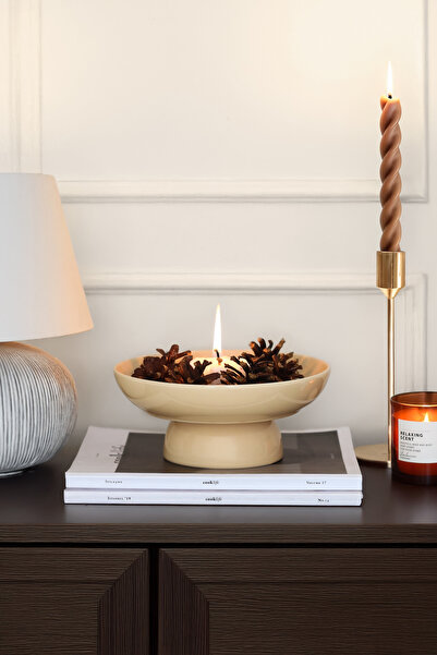 SİNEM YAMAN HOME Vanilla Ceramic 20 cm Footed Serving Presentation Bowl / Cer...