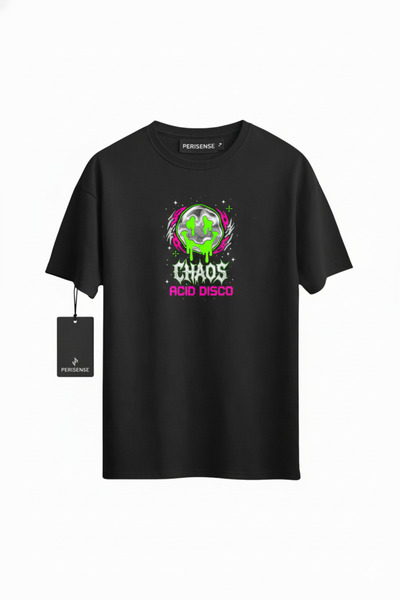 PERISENSE Unisex Acid Typography Printed Premium Combed Cotton Oversized T-Shirt