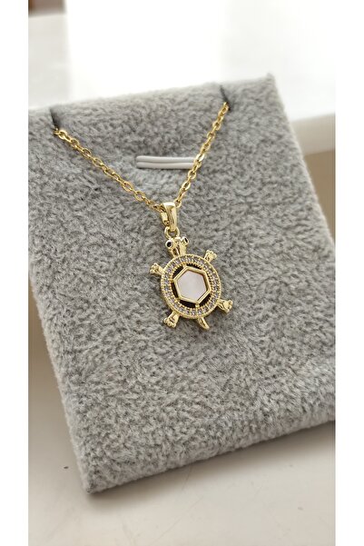DİAVENTA TAKI VE AKSESUAR 316L Steel Pearlescent Turtle Model Gold Steel Non-...