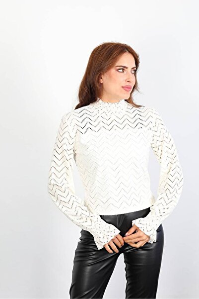 Lux Home Istanbul Women's Mock Neck Patterned Long Sleeve Semi-Transparent Bl...