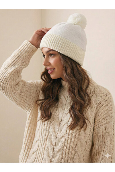 keily. Plush Detailed Winter Pompom Women's Beanie