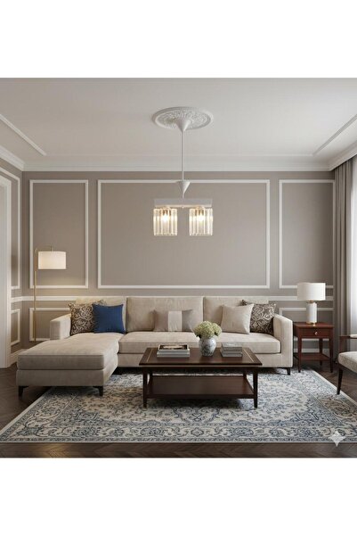 BİAVİZE 2'Lİ KRİSTAL TAŞLI BEYAZ KROM MODERN AVİZE