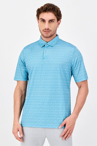 Greg Norman Men Sportswear Fit Short Sleeve Outdoor Polo Shirt, Aqua Blue