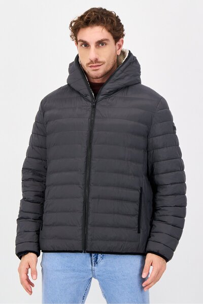 Dkny جاكيت رجالي مبطن قابل للعكس، رمادي