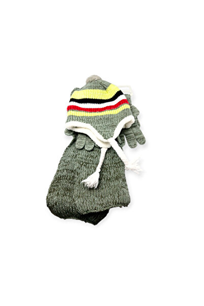 Mustran Set de 3 pălărie, mănuși și eșarfă pentru copii de 4-8 ani, cu blană ...