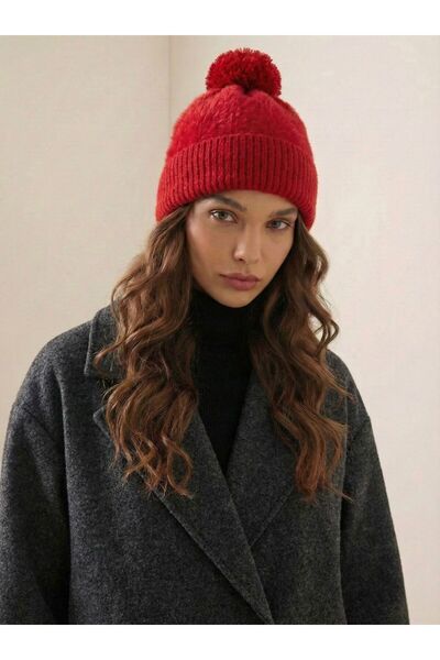 keily. Plush Detailed Winter Pompom Women's Beanie