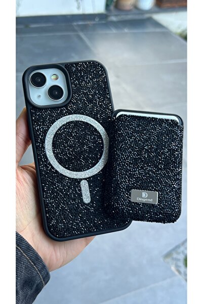 EDELFU Premium iPhone 14 ve 13 UYUMLU - Taşlı Gösterişli Cüzdanlı MagSafe Mık...