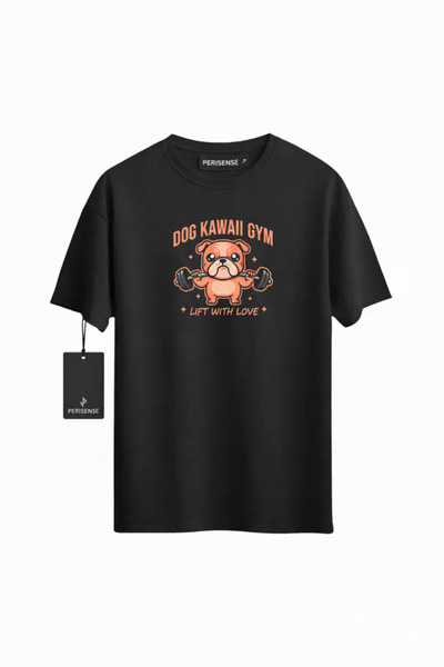 PERISENSE Unisex Dog Kawaii Gym Printed Premium Combed Cotton Oversized T-Shirt