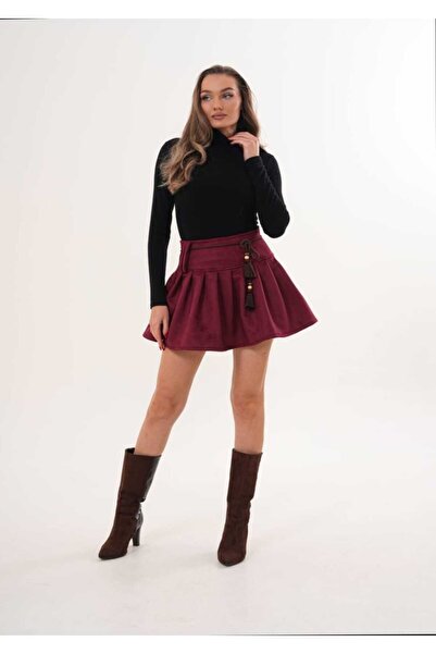 Azra Moda Style New Season Pleated Lace Detail Pleated Skirt Women