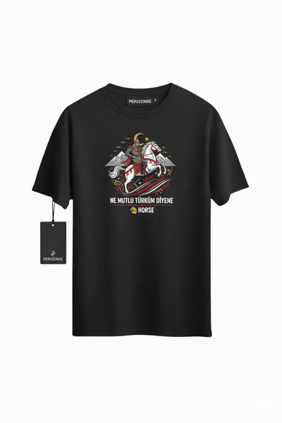 PERISENSE Unisex Anatolian Horse Printed Premium Combed Cotton Oversized T-Shirt