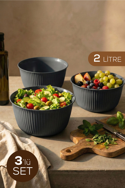 Vienev 3'lü 2 Litre Plastik Karıştırma ve Saklama Kase Seti Antrasit
