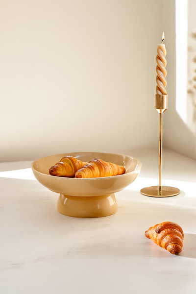 SİNEM YAMAN HOME Vanilla Ceramic 20 cm Footed Serving Presentation Bowl / Cer...