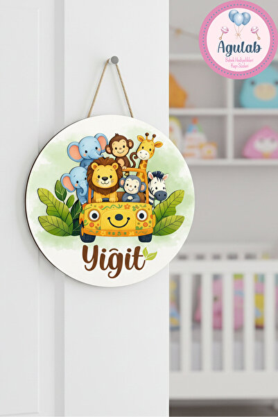 Agulab Safari Temalı İsimli Kapı Süsü - Bebek Kapı Süsü - Hastane Odası Kapı ...