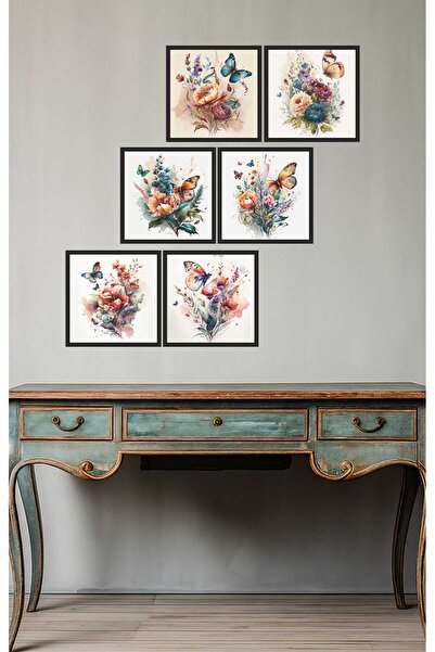 UNT Colorful Floral Pattern Uv Printing Mdf Painting Set – 6 Pieces Modern Wa...