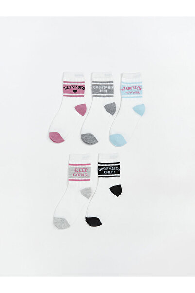 LC Waikiki Quality Pieces from Çelebi Store Embroidered Girls' Socks 5-Piece Set