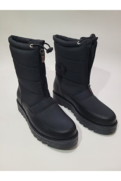 TİME Kadın Siyah & Parlak Siyah Fermuarlı Kar Botu
