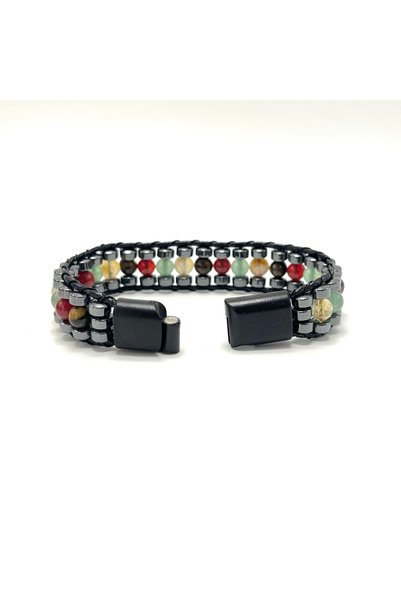 YILDIZ DOĞAL TAŞ Certified Gemini Zodiac Sign Disc Model Natural Stone Men's Bracelet with Magnetic Lock