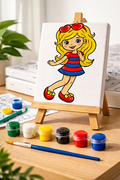 3DreaMaker Çocuklar İçin Tuval Boyama Seti (Tuval, Fırça ve 6 Renk Akrilik Bo...