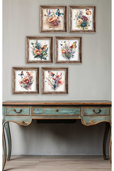 UNT Colorful Floral Pattern Uv Printing Mdf Painting Set – 6 Pieces Modern Wa...