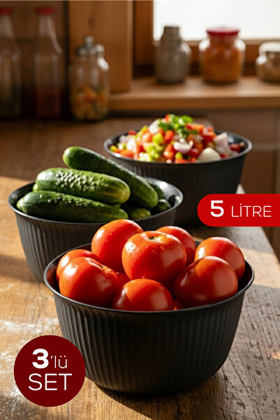 Vienev 3-Piece 5 Liter Plastic Mixing and Storage Bowl Set Anthracite