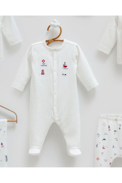 Caramell İncibaby Premium Soft Textured 100% Cotton Marine Sailor 10-Piece Baby Boy Hospital Discharge Set