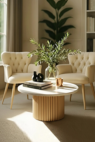 LOVİSSE HOME Polo Ceviz Ayak İskandinav Bohem Modern Orta Sehpa 70 x 70 cm Su...