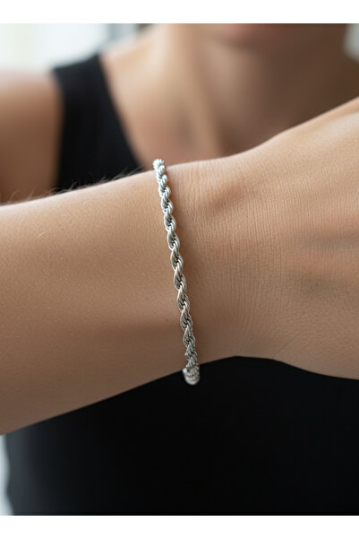 GKCBijoux 316L Çelik Gümüş Renk İtalyan Burgu Halat Zincir Bileklik