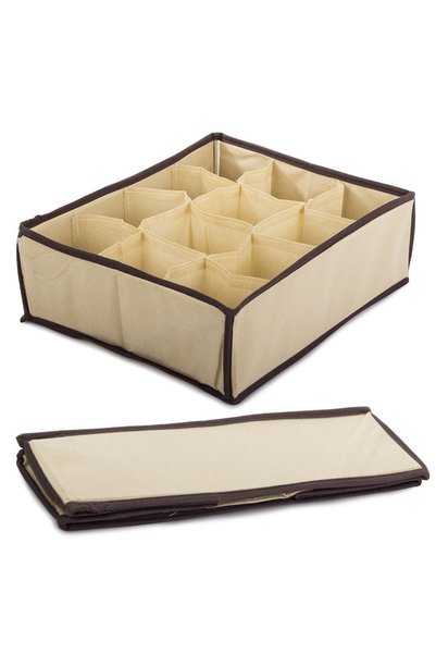 WTO Organizator Pliabil Pentru Sertar, Cu 12 Compartimente, Bej, 30 x 25 x 10 cm