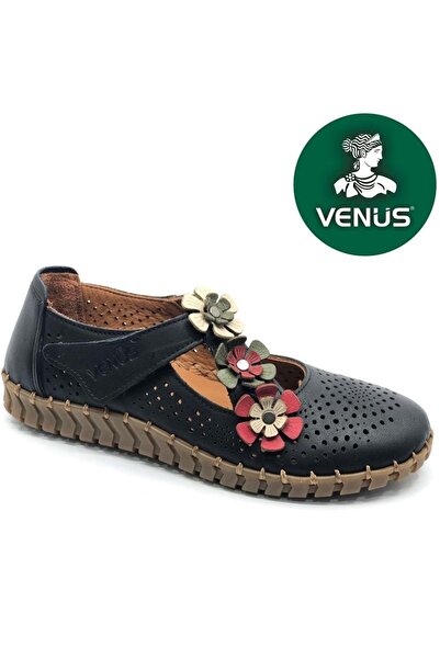 Venüs Perlon Genuine Leather Orthopedic Women's Casual Shoes Black