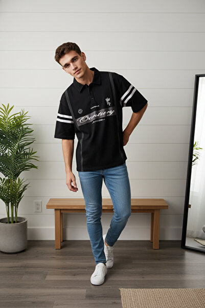 Wonraces Men's Oversized Printed Short Sleeve Polo Neck T-Shirt