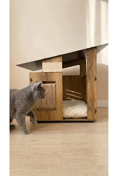 Pawudio Ahşap Özel İsim Baskılı Kedi ve Küçük Irk Köpek Evi - İç Mekan Yuvası