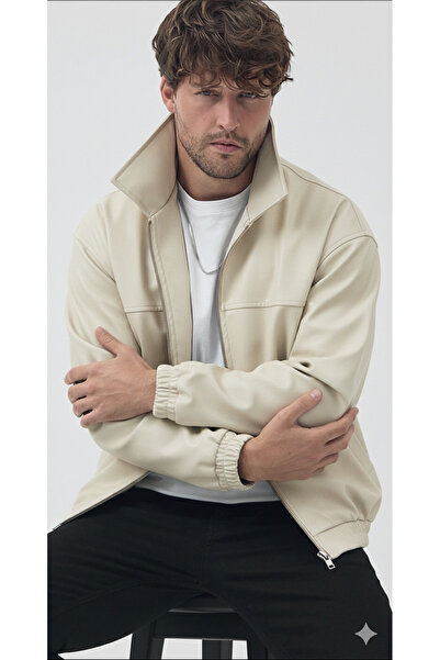 ATKGİYİM Atk Clothing Men's Black Oversized Zipper Faux Leather Bomber Jacket