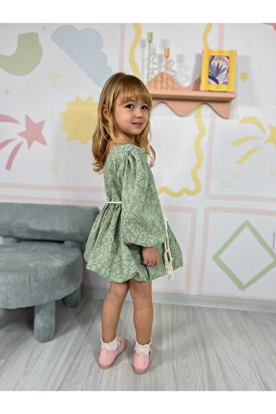 sobekidstore KIZ ÇOCUK BASKILI POPLİN ELBİSE BAYRAMLIK