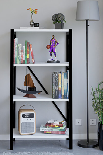 steel desing 4 Katlı Metal Çerçeveli Çok Amaçlı,Çapraz Bağlantılı Raf,Kitaplı...